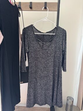 Rolla Coster Charcoal Crisscross Neck Long Sleeve Dress